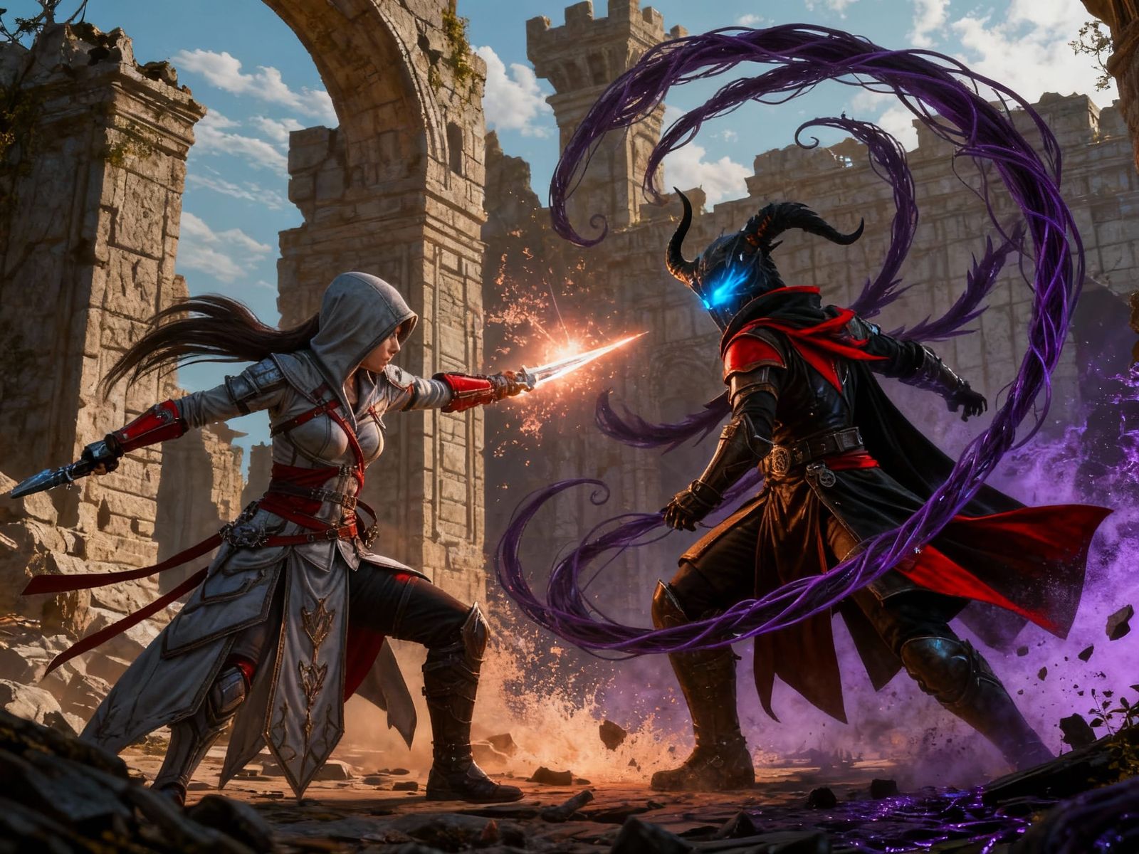 Epic Fantasy Heroes Battle Villain in Detailed Matte Paintin...