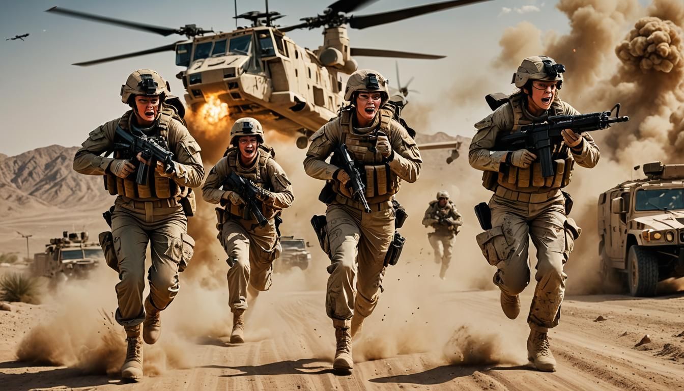 U.S. Marine Women in Afghanistan, Hyper-Realistic Digital Ar...