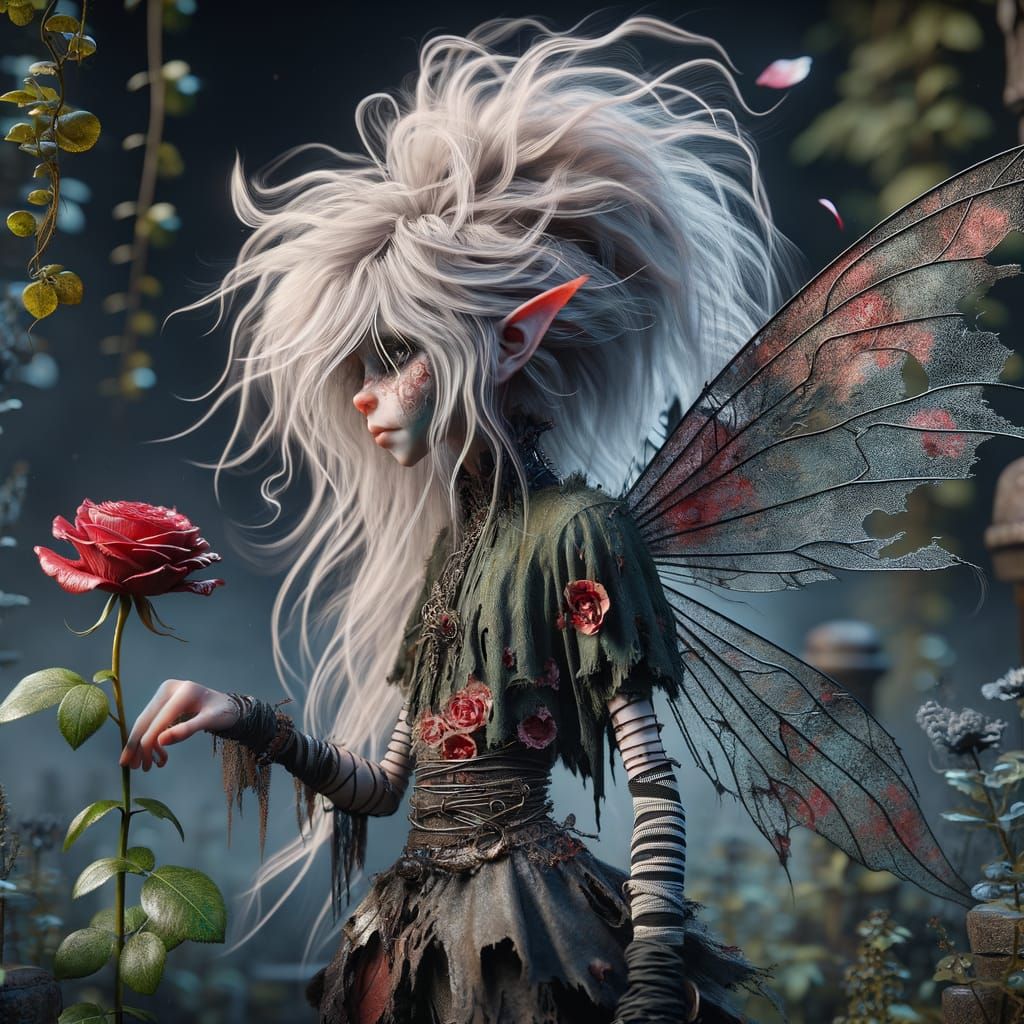 Whimsical Gothic Pixie in Eerie Garden