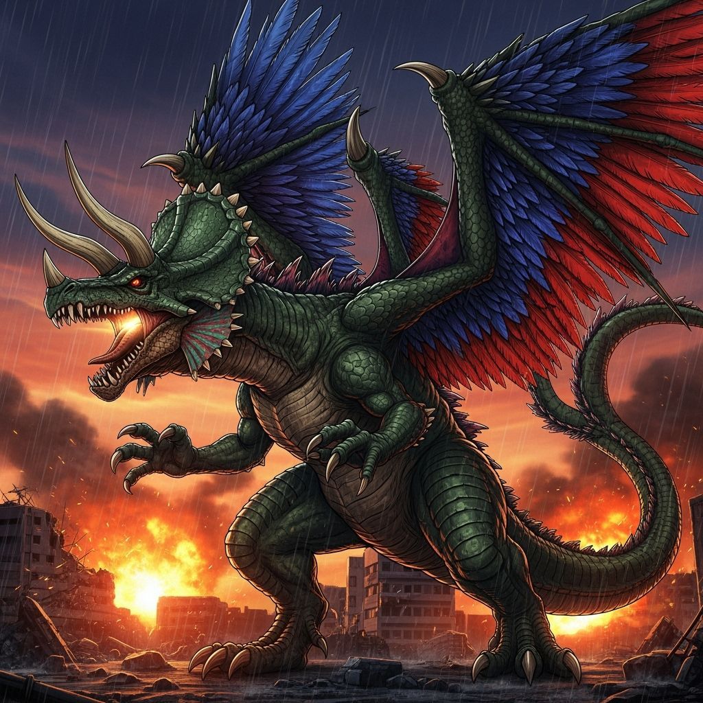 Monstrous Daikaiju Dinosaur Dragon in Cel-Shaded Style