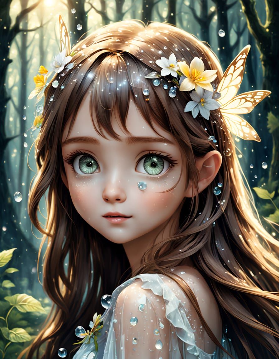 Flower Fairy in Magical Forest, Anime Style