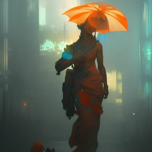 Dynamic Digital Portrait in Orange and Teal