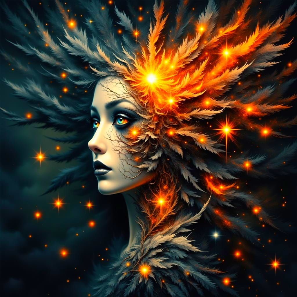 Surrealist Fusion of Light and Dark, a Soul in Turmoil