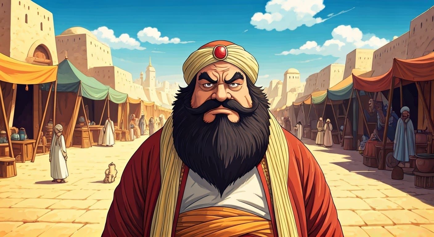 Comical Middle Eastern Sultan in Anime Style