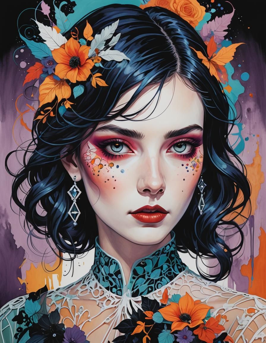 Girl with Mismatched Eyes in Encaustic Style