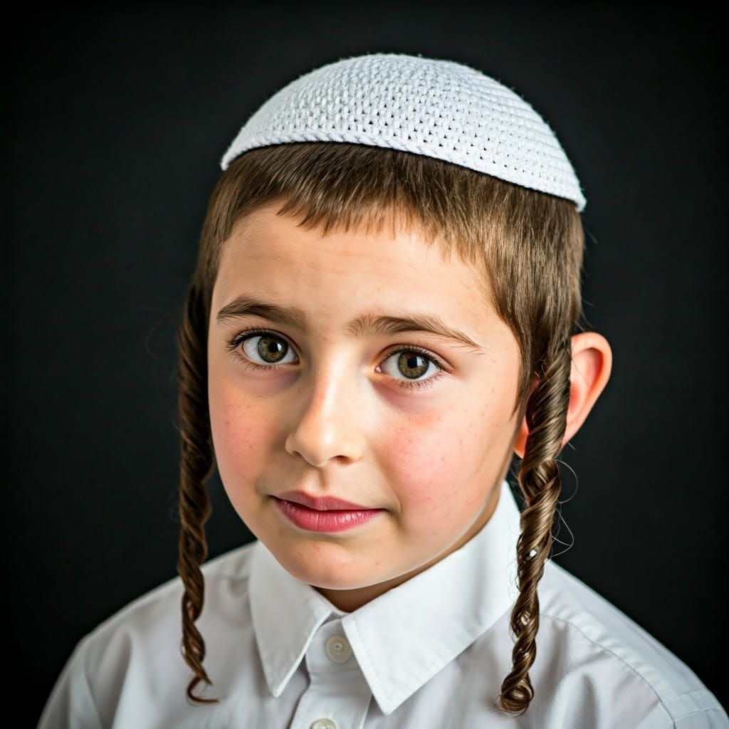 Orthodox Boy with Traditional Piyut and Jerusalem Kippah
