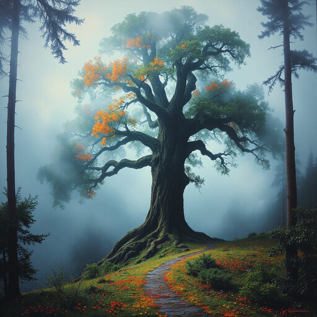 Mystical Tree of Life in Dreamy Forest