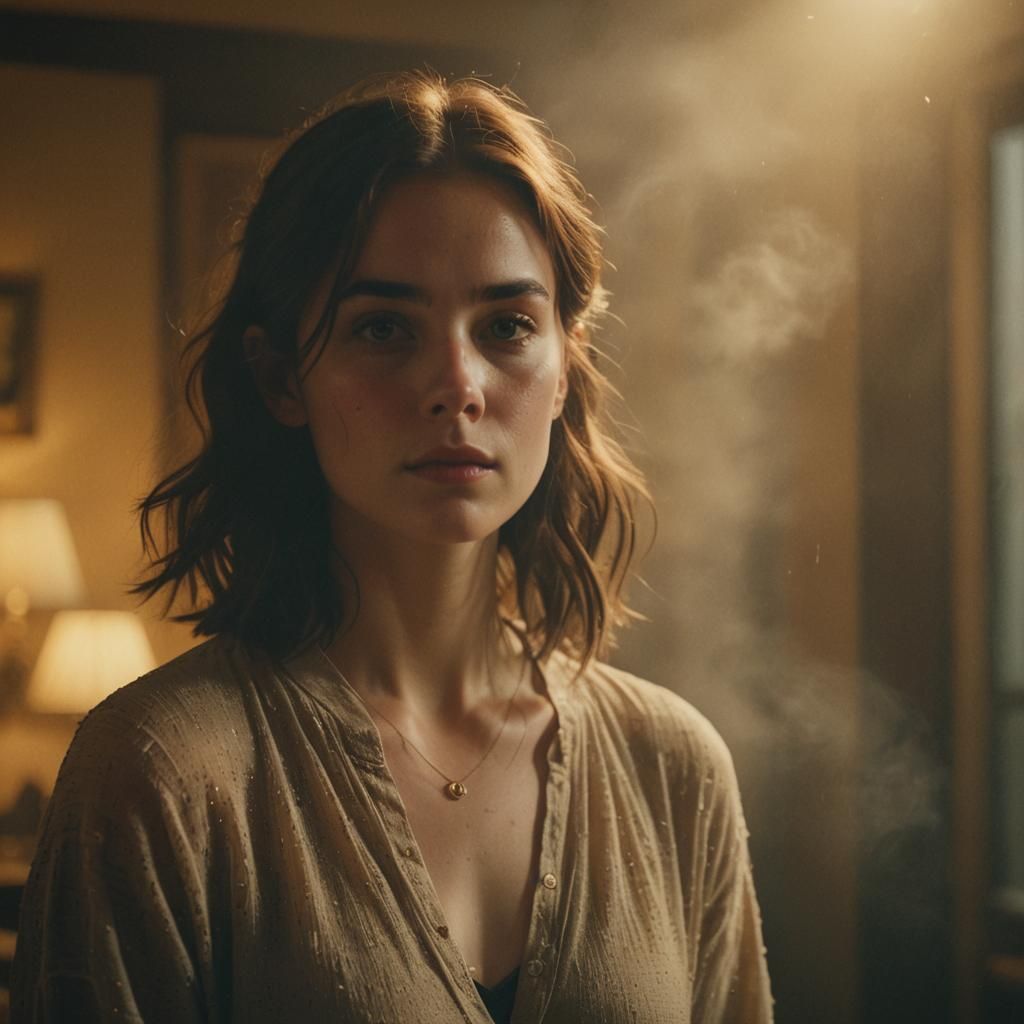 Cinematic Film Still of a Woman in Golden Hour Light