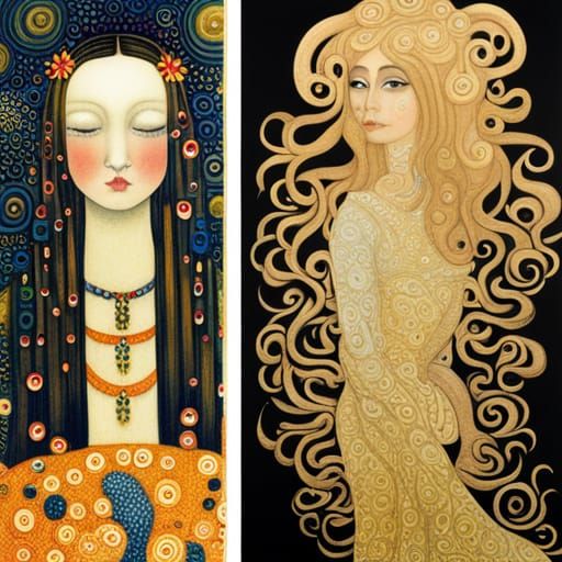 Girl in Art Nouveau and Surrealist Style
