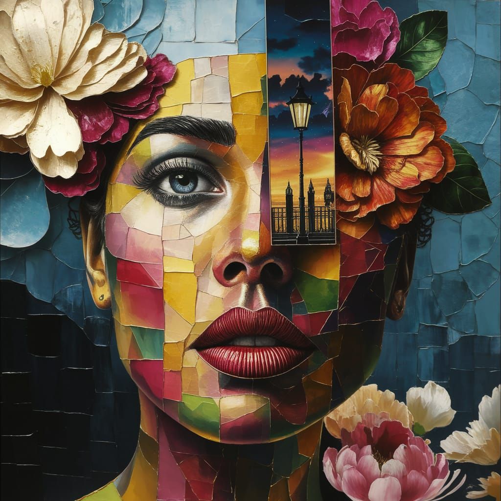 Romantic London Scene with Magician, Delort Style