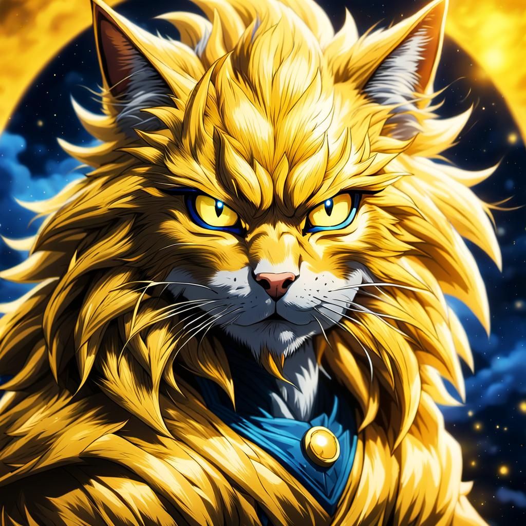 Majestic Cat as Super Saiyan in Manga Style