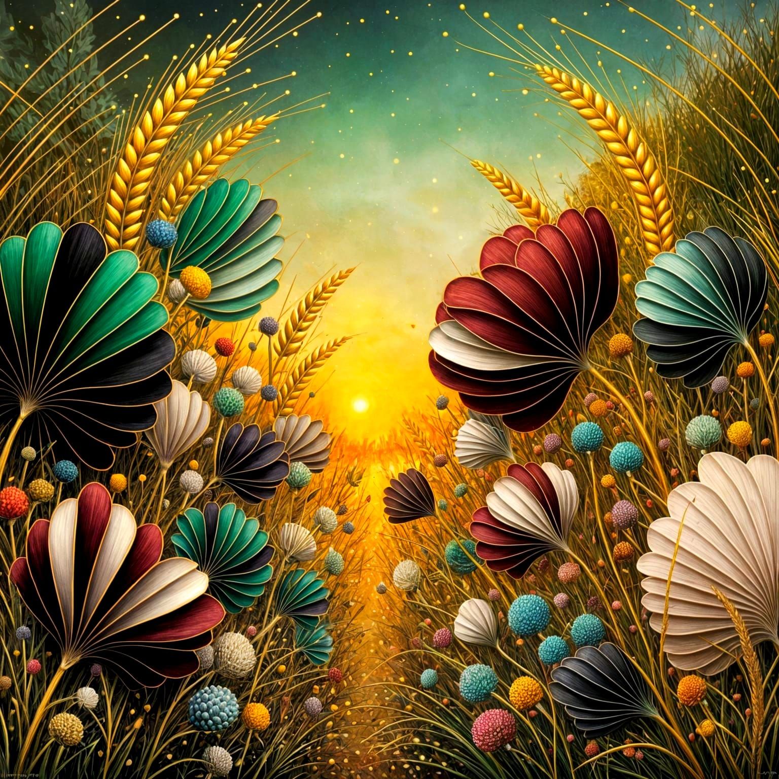 Vibrant Fantasy Garden in Whimsical Mixed Media