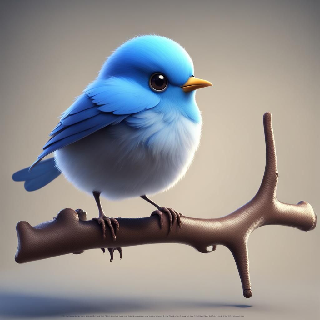 Charming Blue Bird with 3D Shading