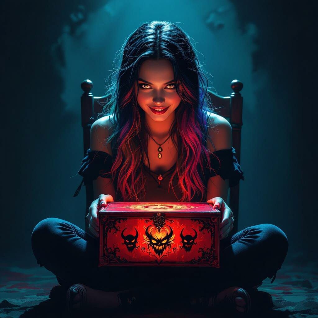 Woman with Multicolored Hair Unveils Devil Box