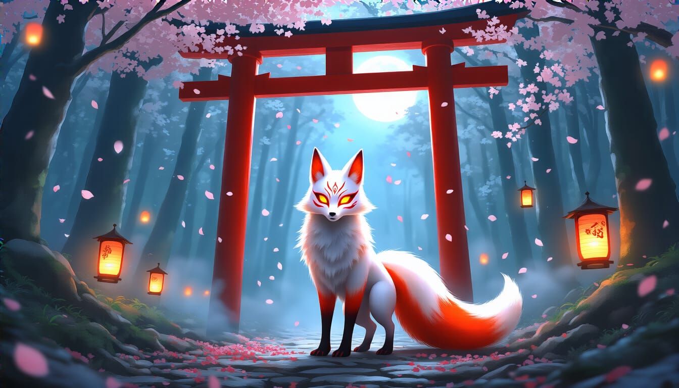 Mystical Nine-Tailed Fox in Enchanted Forest
