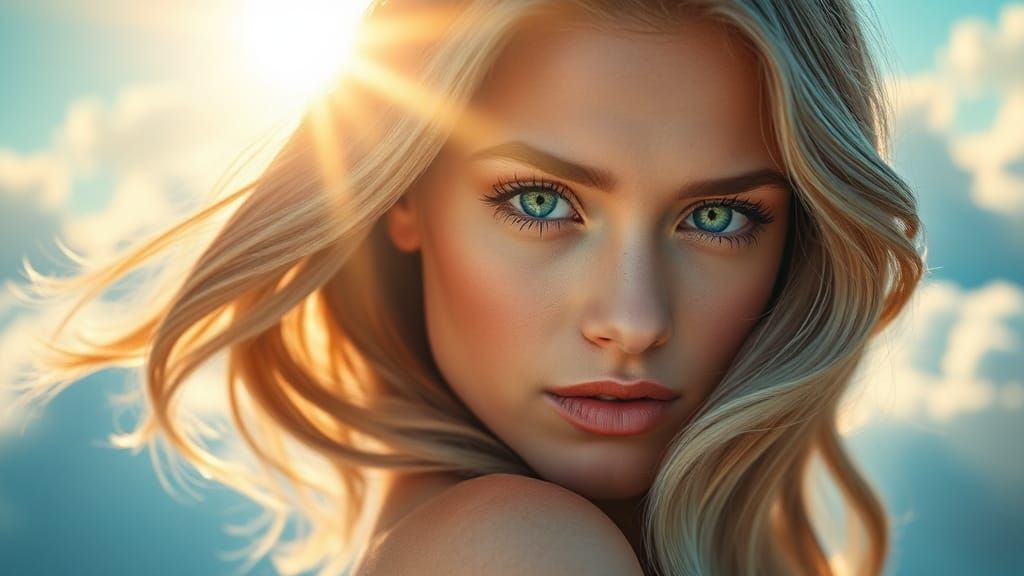 Model with Green Eyes and Blue Highlights