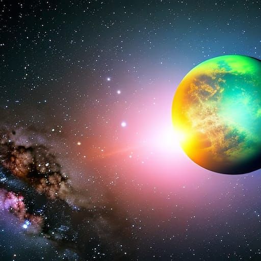 Vibrant Cosmic Planet with Solar System: Realistic Photograp...