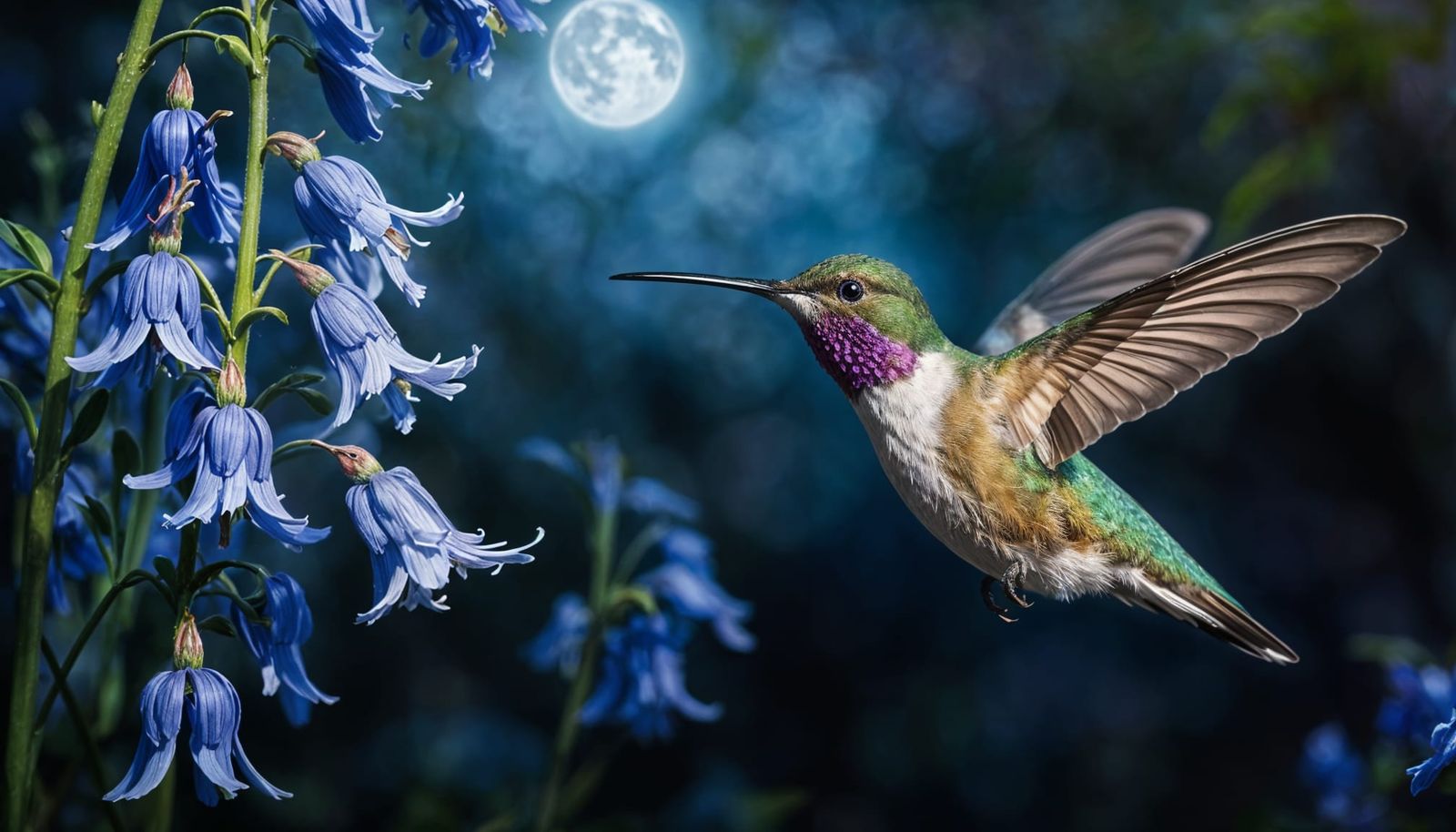 Hummingbird and Bluebell in Dreamy Surrealism