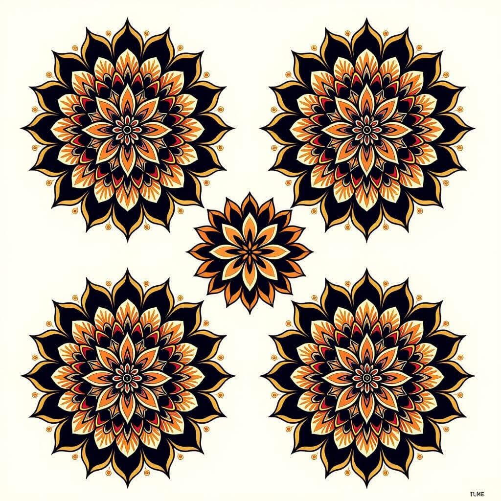 Hyperrealistic Tattoo Flash Sheet with Kaleidoscopic Mandala...