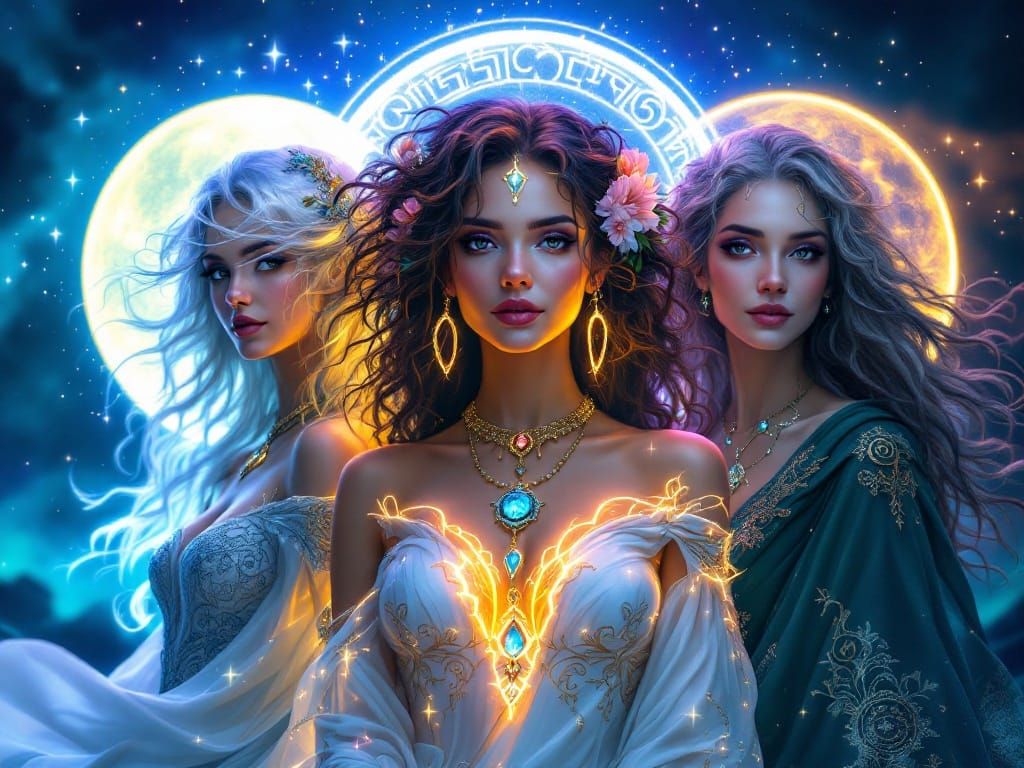 Lunar Goddesses in Electric Blue Digital Art