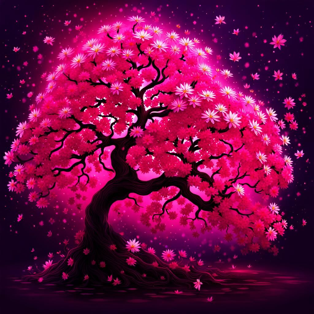 Mysterious Fantasy Scene with Fire and Sakura