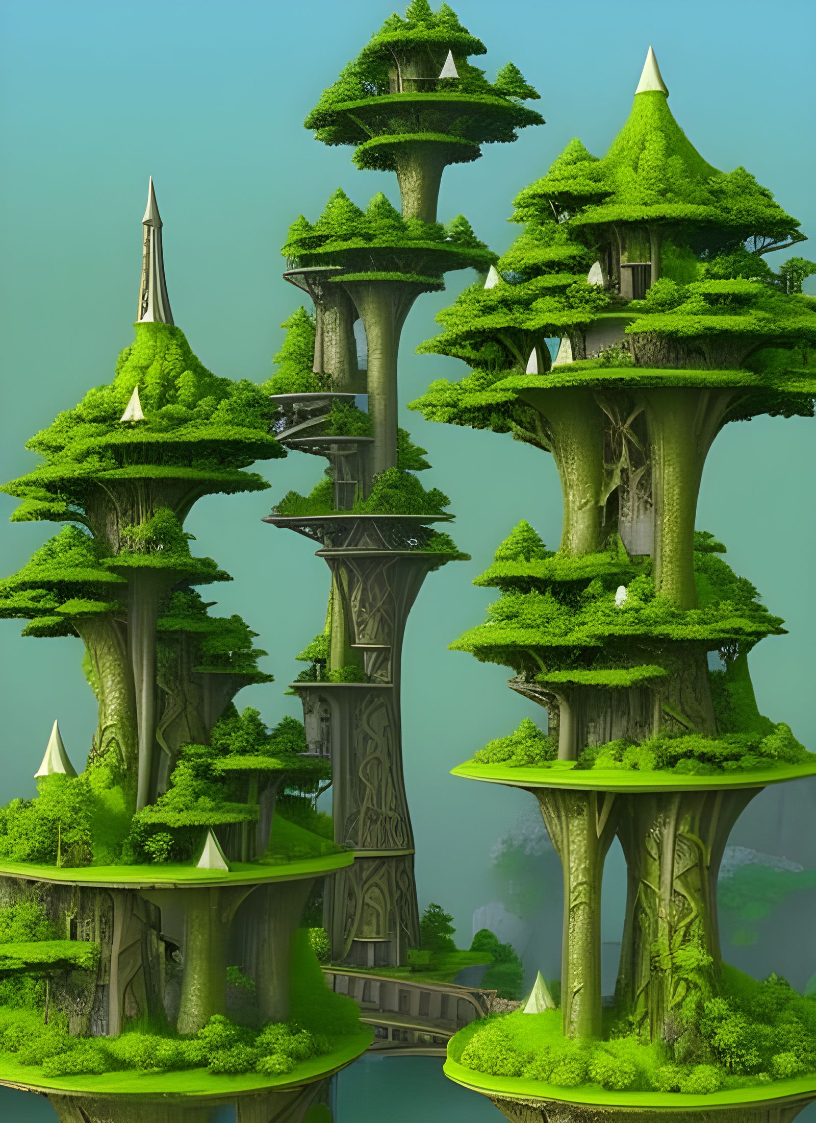 Magical Elven Tree Village in a Mystical Jungle