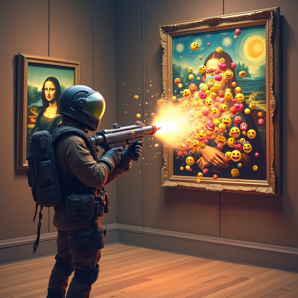 Futuristic Bounty Hunter Blasts Colorful Emojis into Classic...