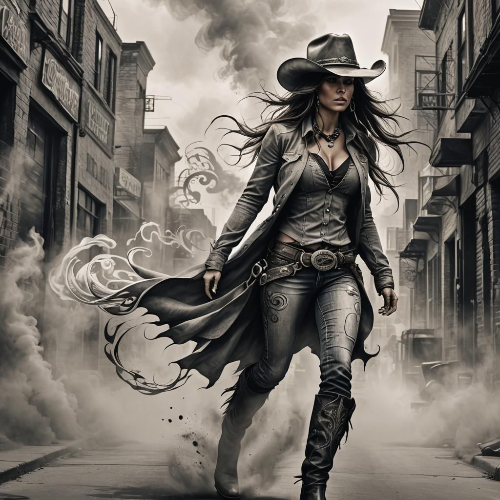 Urban Cowgirl in Tattoo Style Art