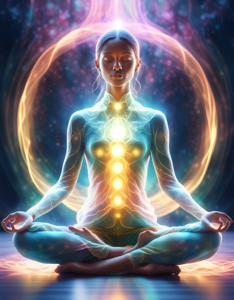 Mystical Woman in Lotus Pose, 3D Digital Art