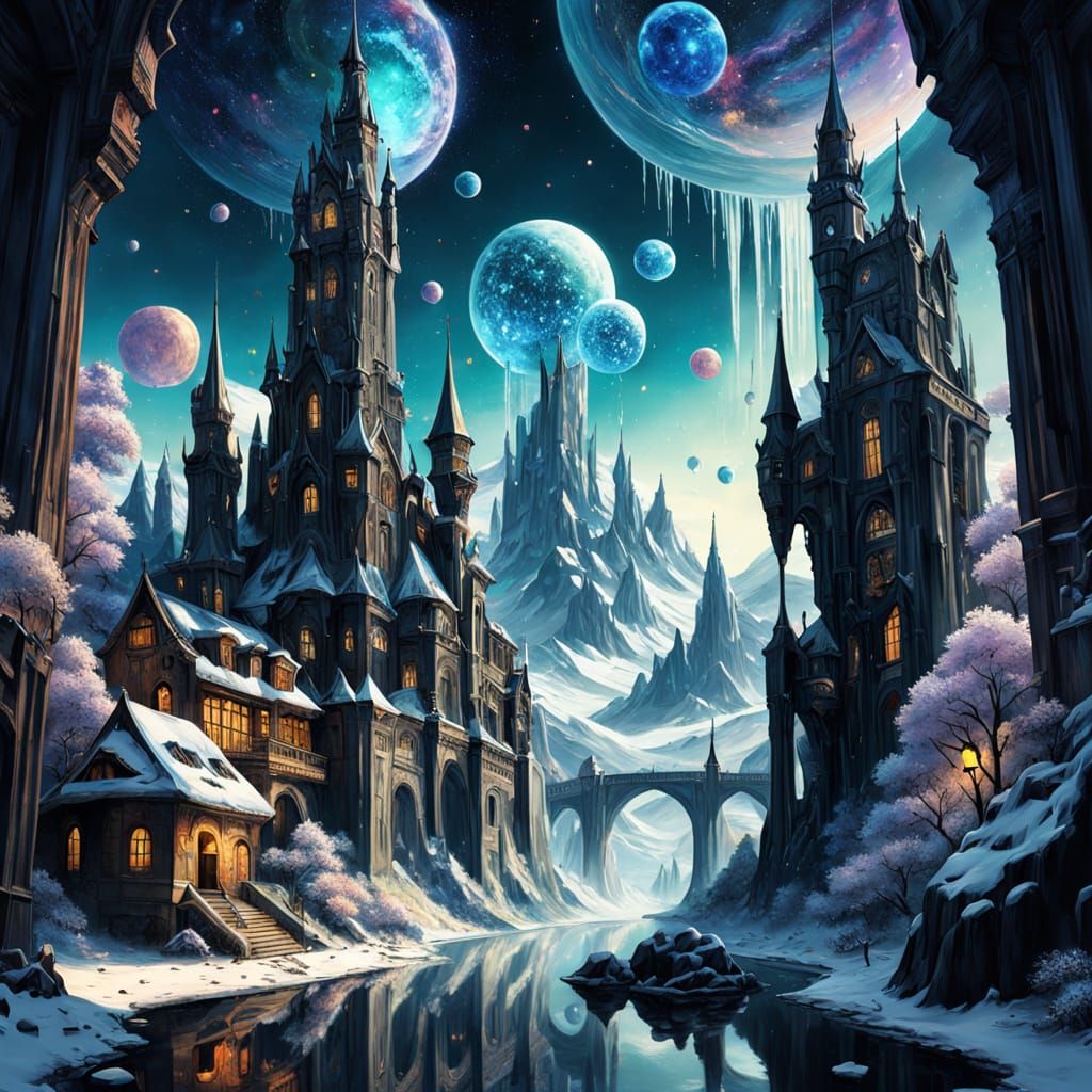 Magical Ethereal Landscape with Crystal Buildings
