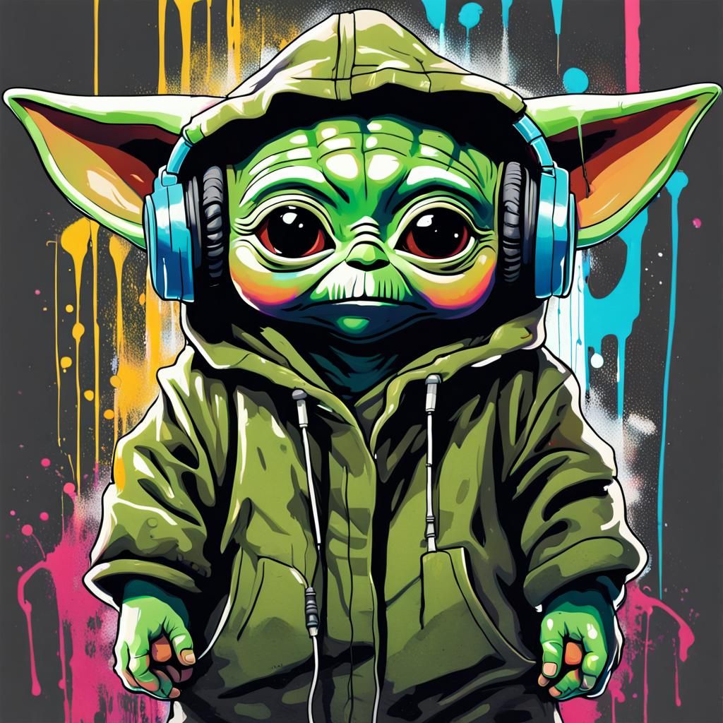 Baby Yoda in Graffiti Art Style