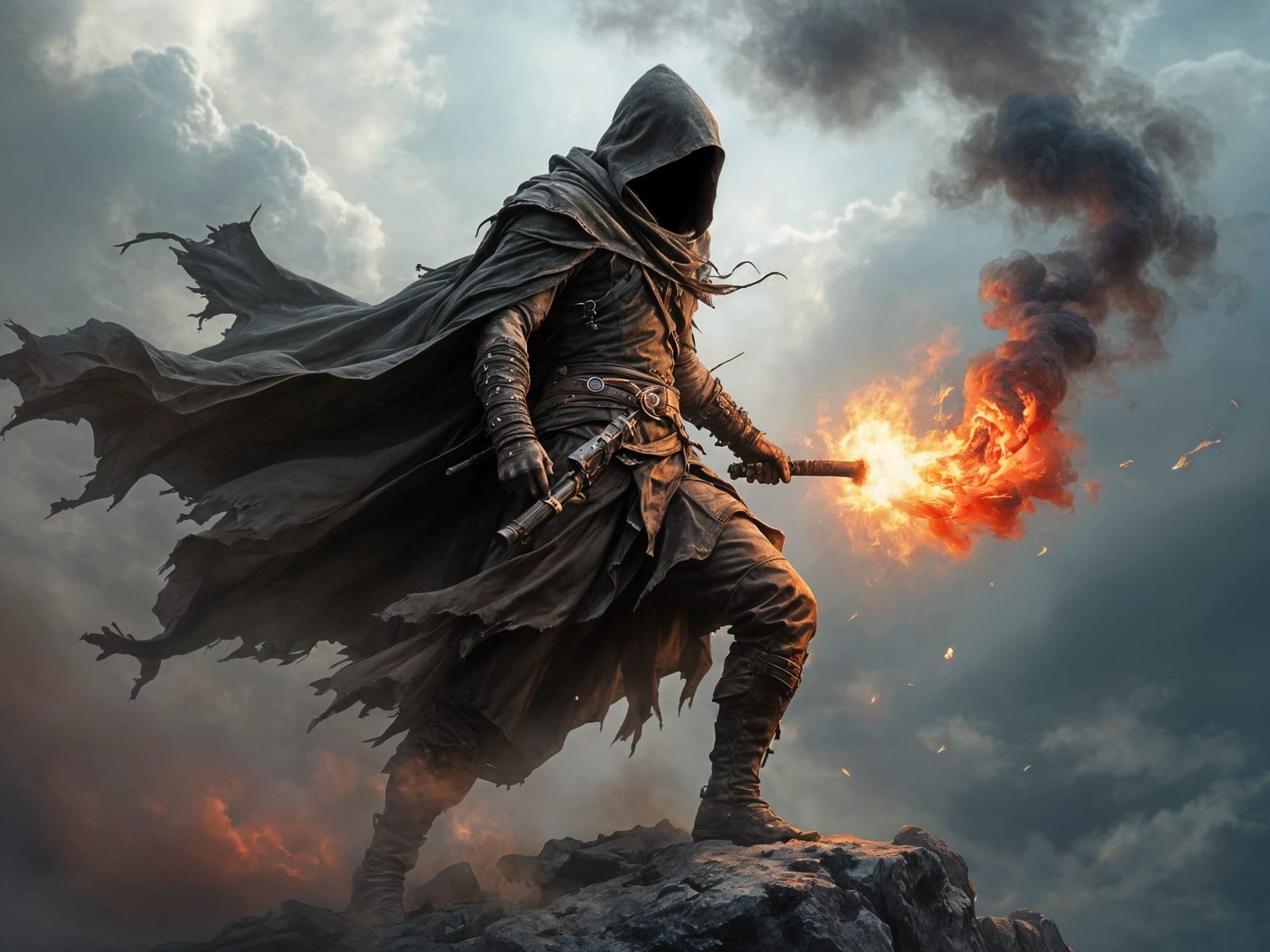 Epic Warrior in Smoky Battle Stance