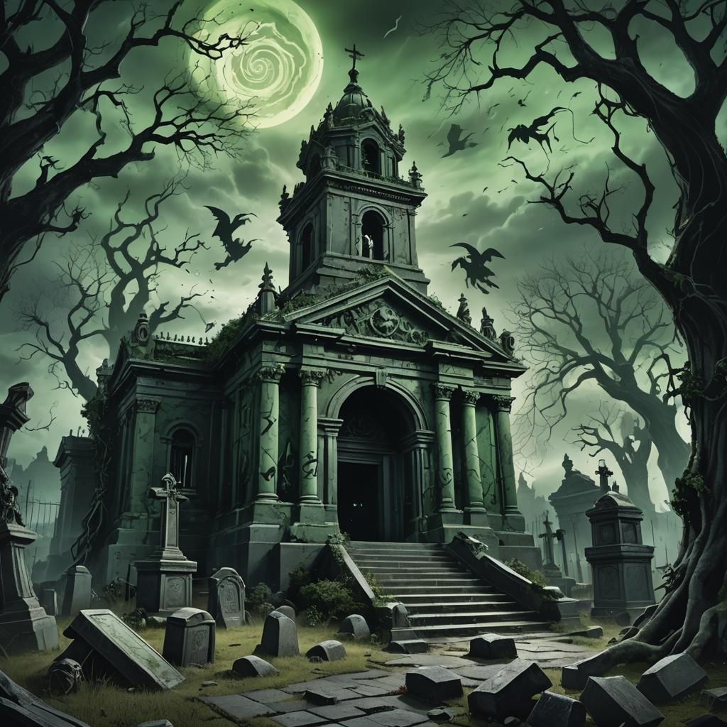 Haunted Cemetery Concept Art with Ghosts and Monsters