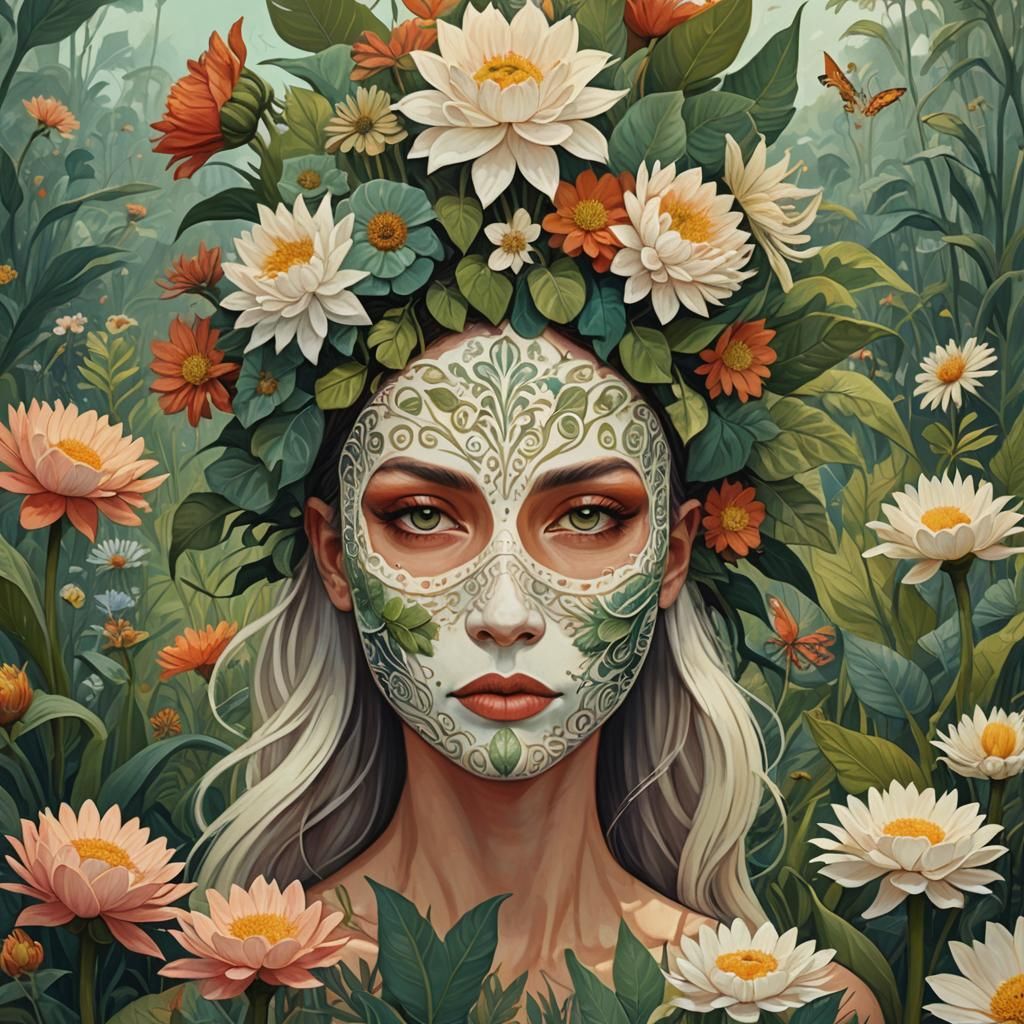 Woman with Flower Portrait in Surreal Style