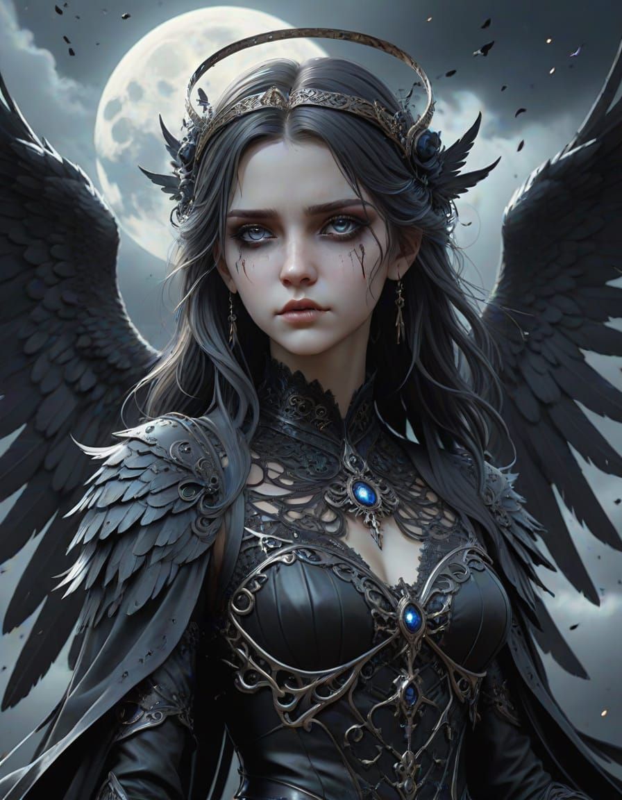 Ethereal Gothic Angel in Dark Cosmic Vortex