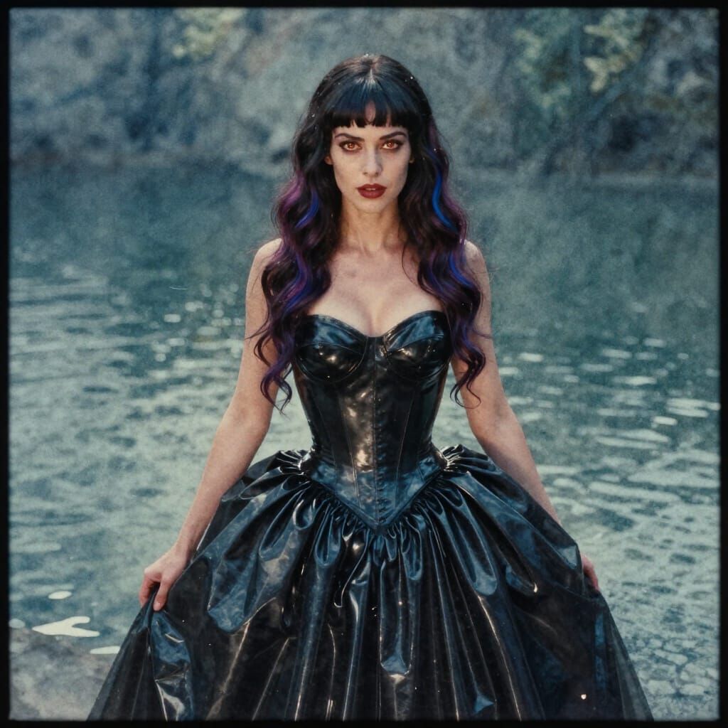 Woman in Latex Ball Gown Watercolor Style