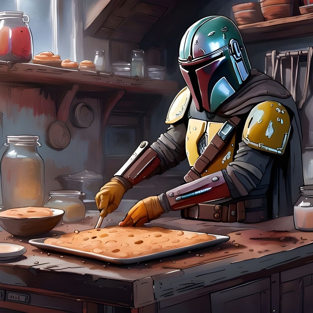 Mandalorian Baking: 3D Render in Watercolor Style