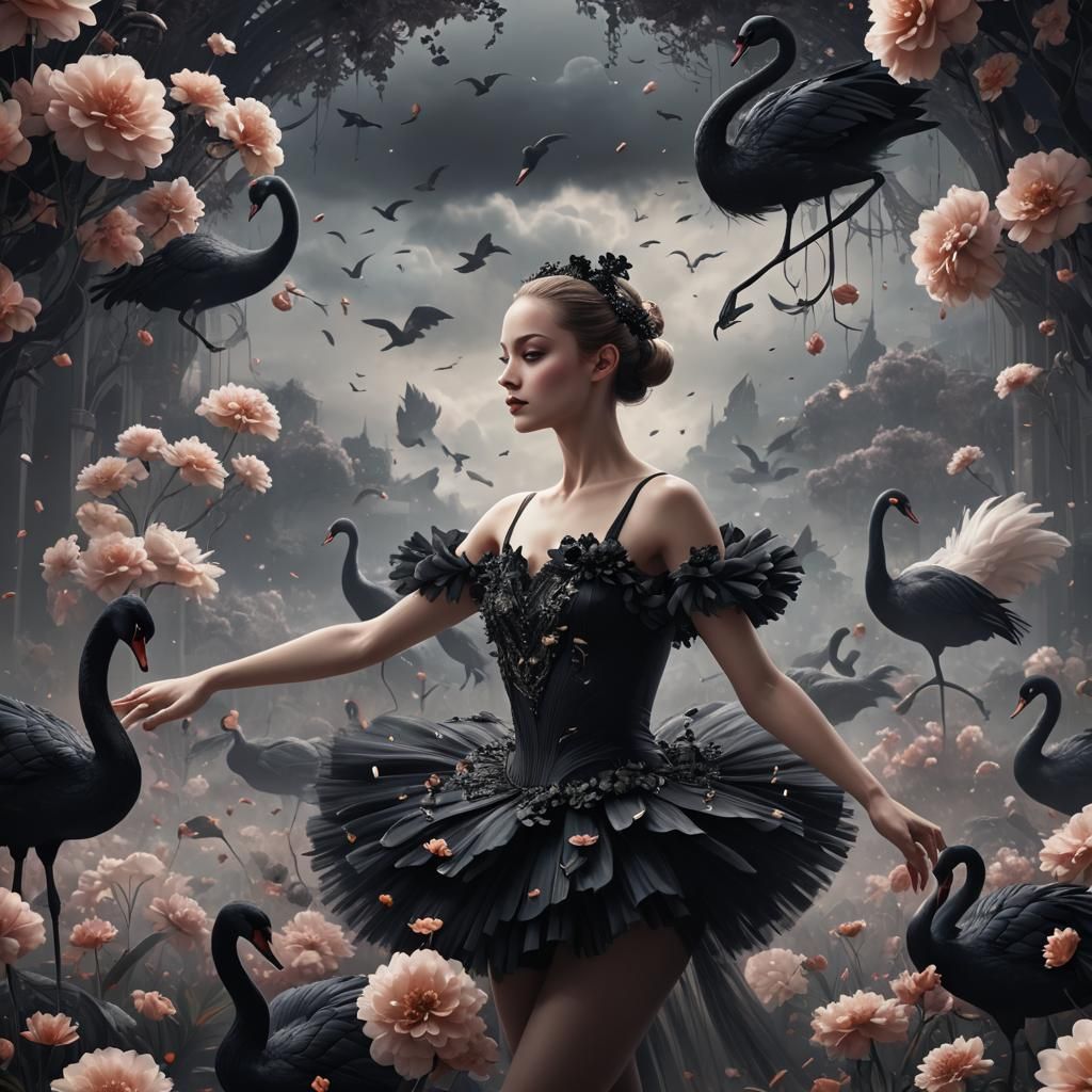 Ballerina with Black Swans: Fantasy Concept Art
