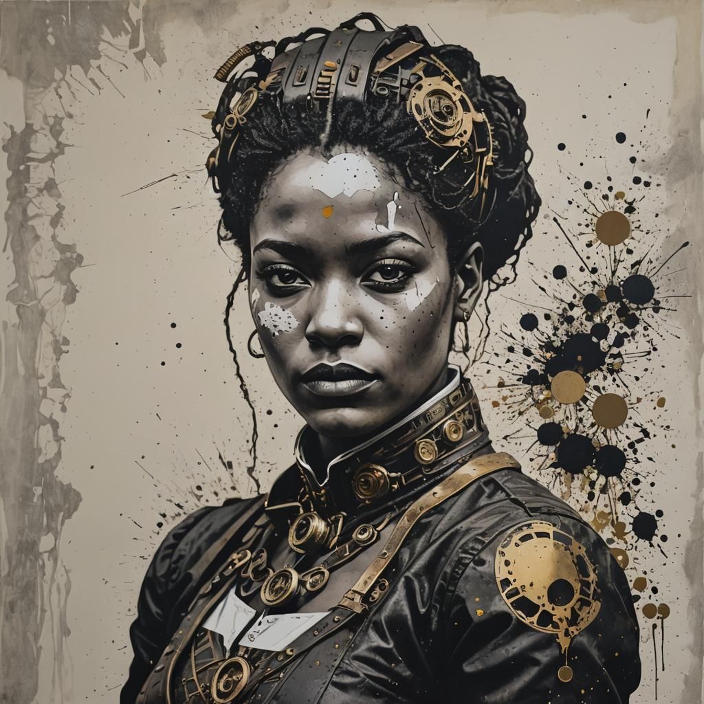 Steampunk Portrait with Ndebele Art and Splatter Effects