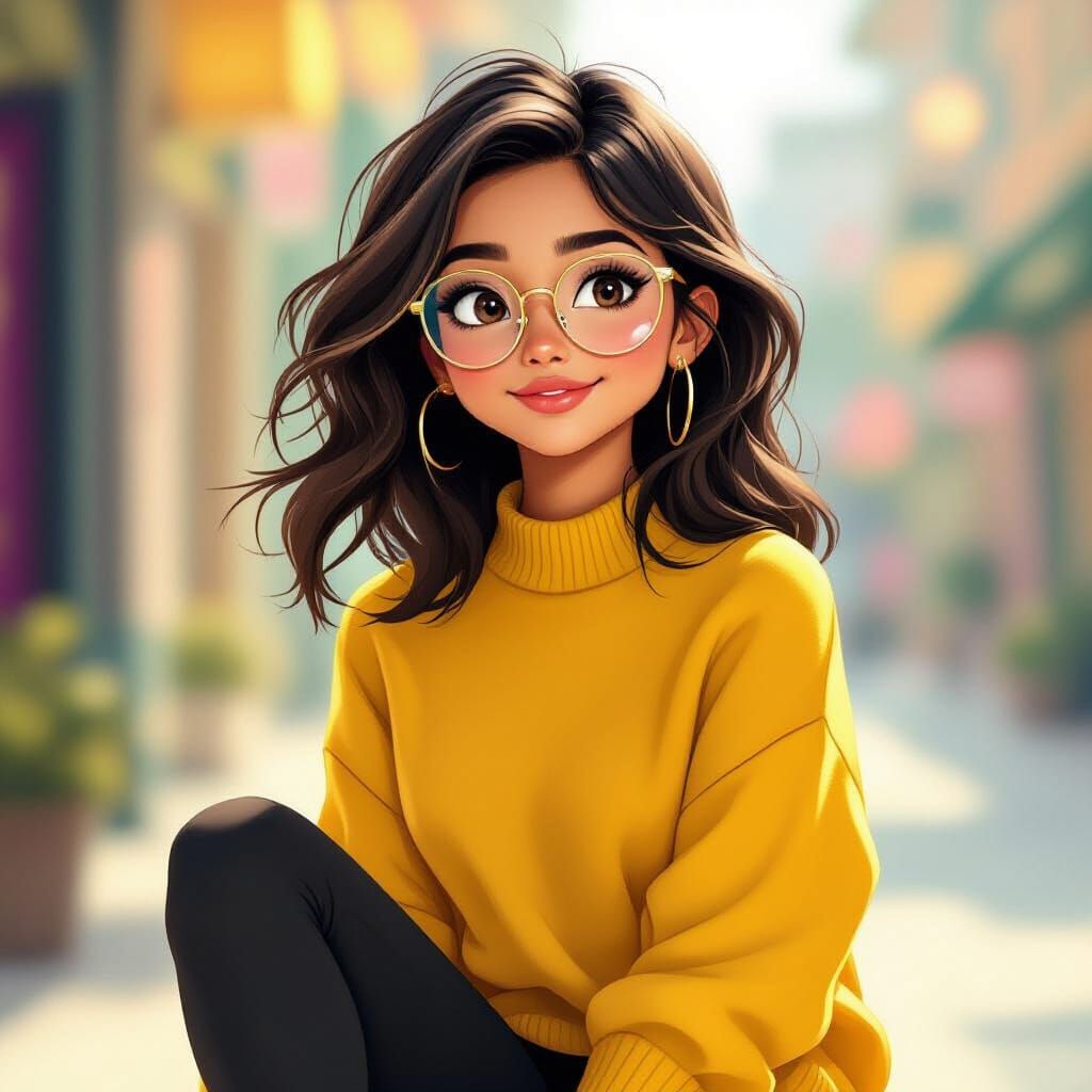 Indian Girl in Yellow Sweater and Clear Glasses