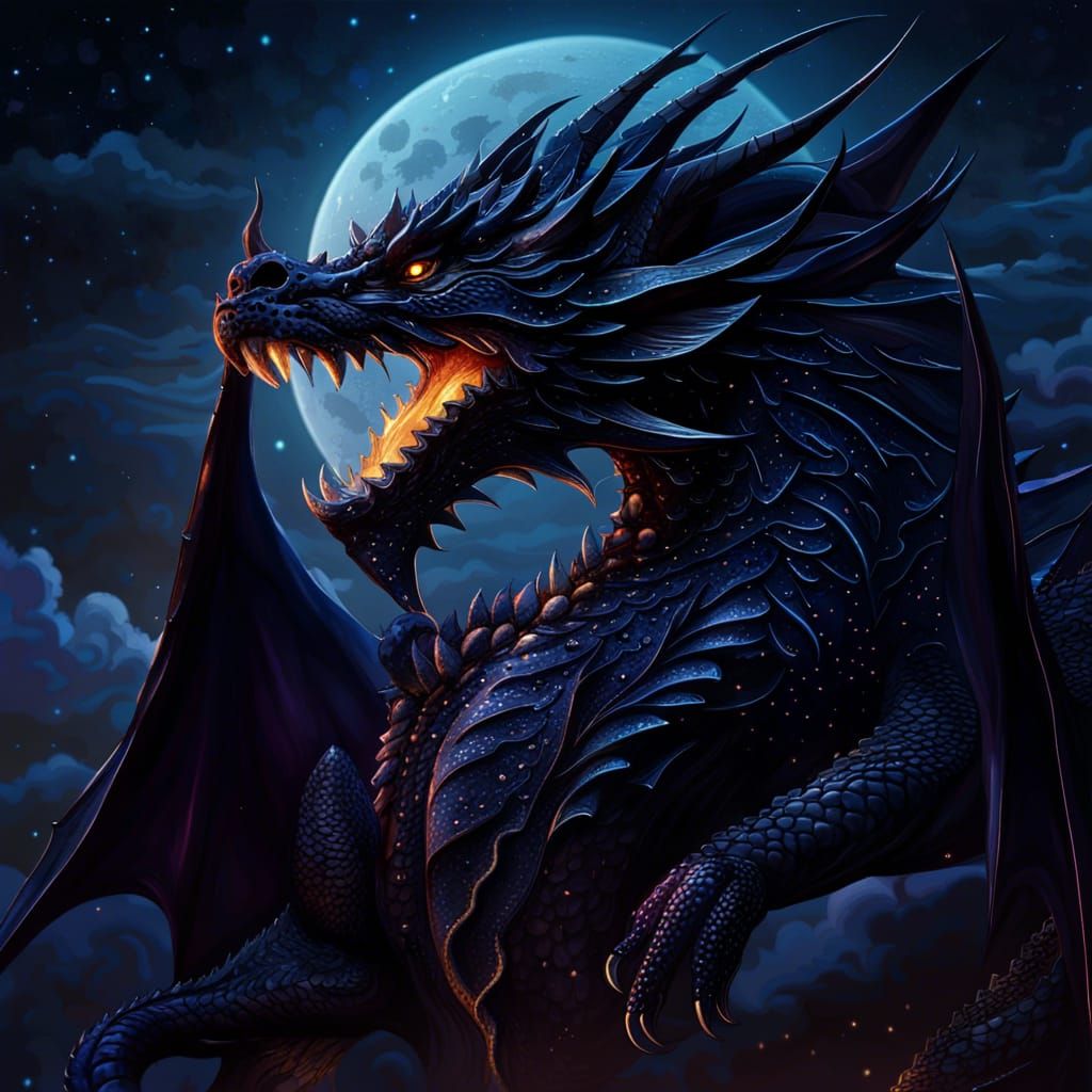 Night Sky Black Dragon in Gothic Art