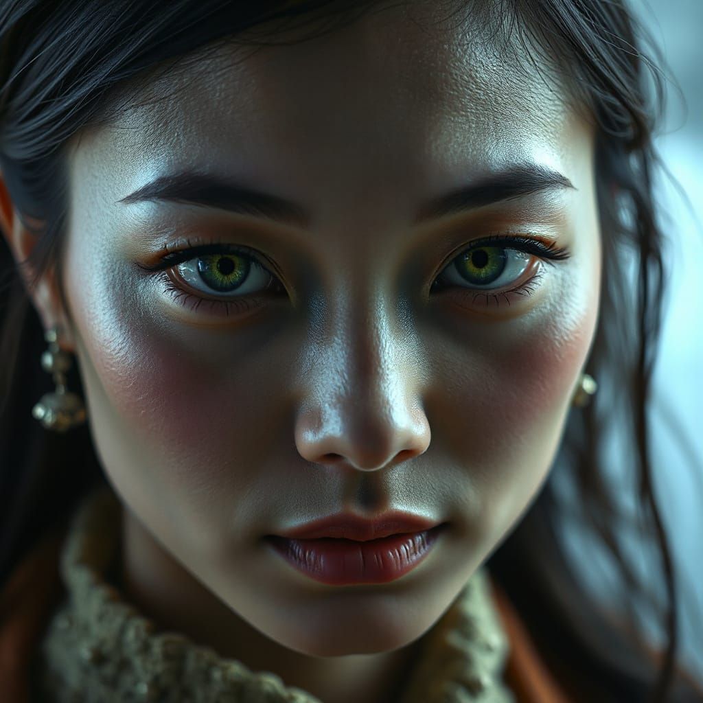 Woman with Ethereal Jade Eyes
