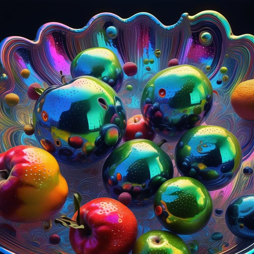 Iridescent Alien Fruit Bowl, Psychedelic Sci-Fi Art
