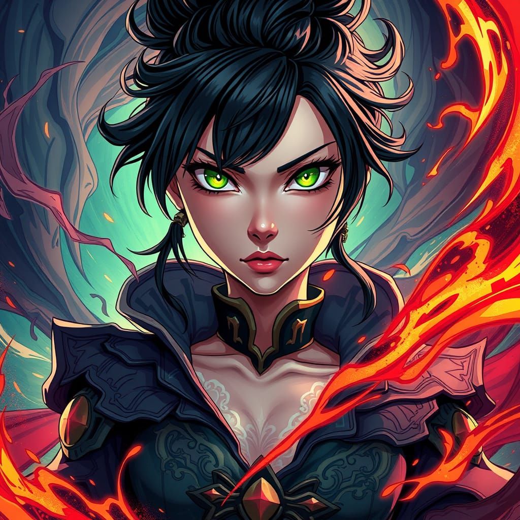 Manga-Inspired Anime Goddess with Vibrant Green Eyes