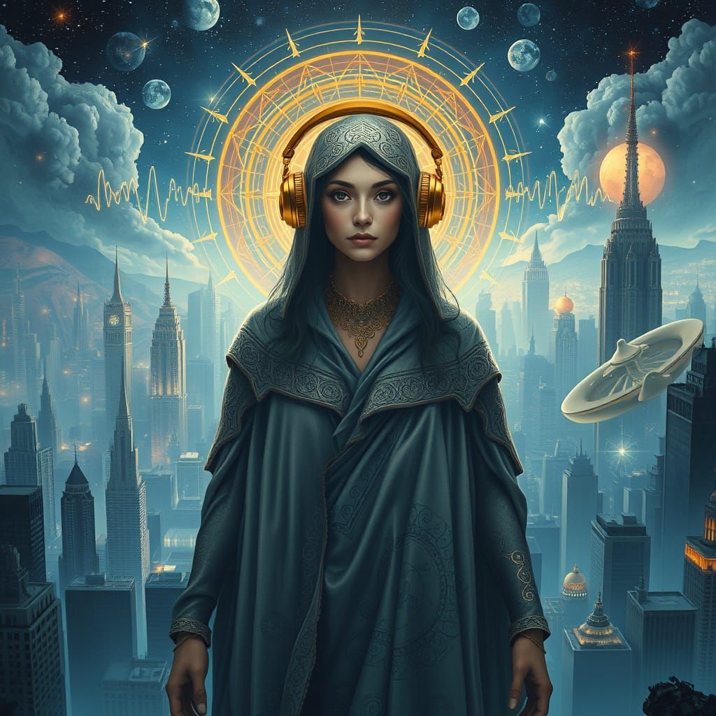 Goddess Emerges From Soundscape City in Dreamlike Style