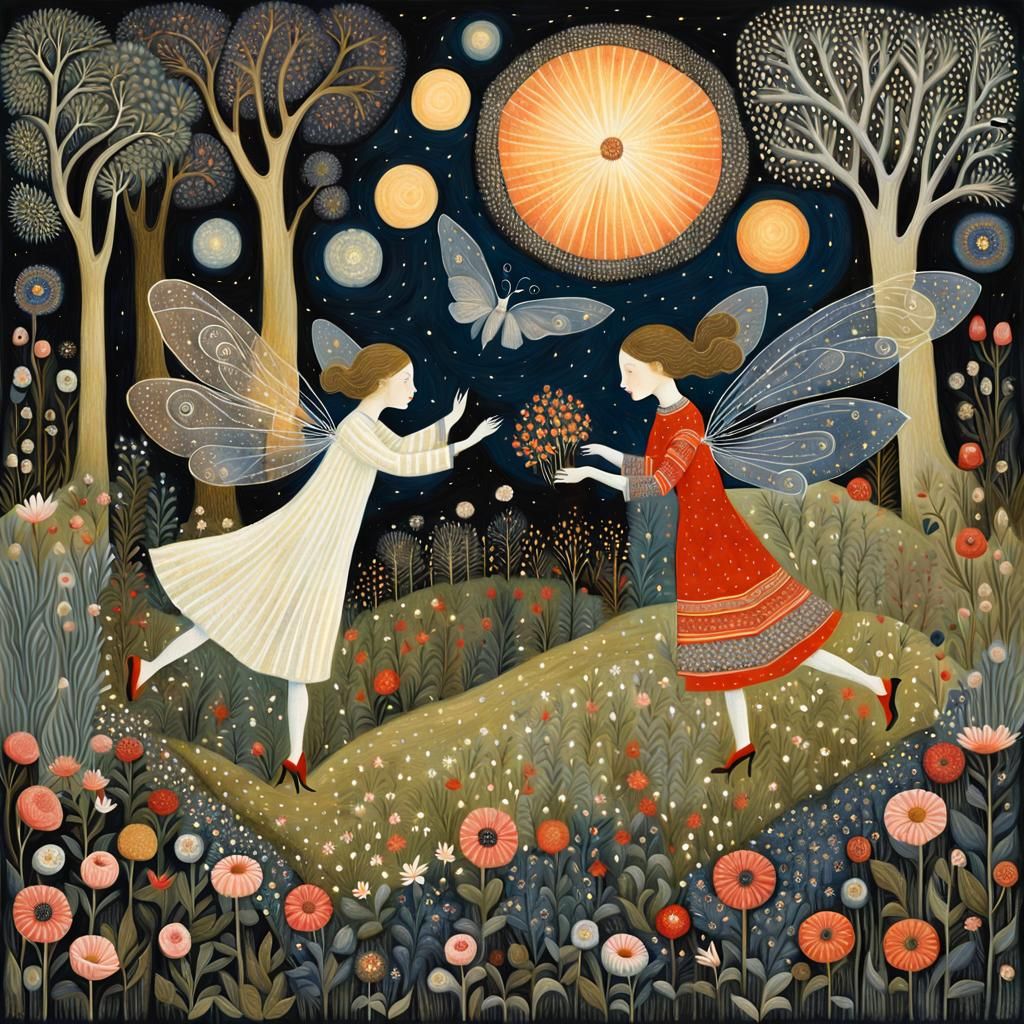 Dreamy Fairies Playing in a Whimsical Galaxy Garden