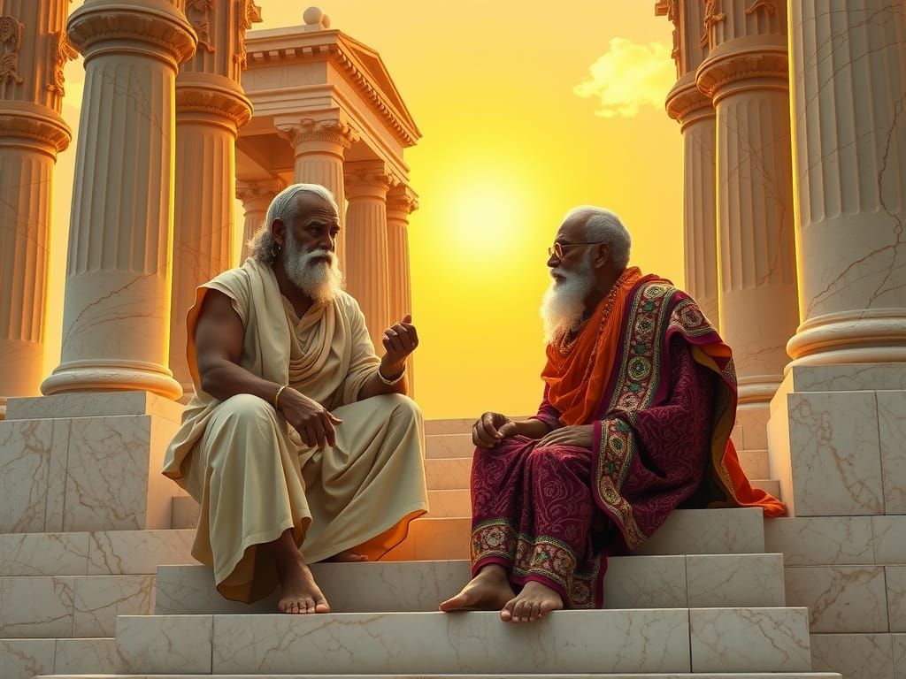 Socrates and Swami Debate at Greek Temple