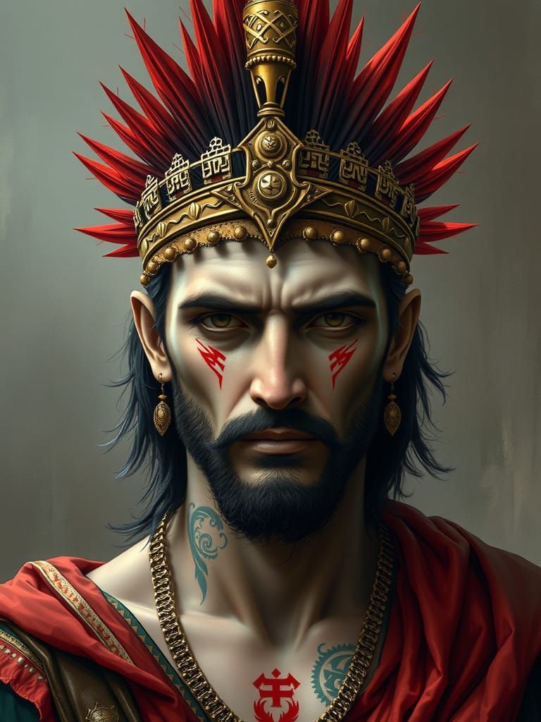 Ancient Roman Deity with Cyberpunk Twist