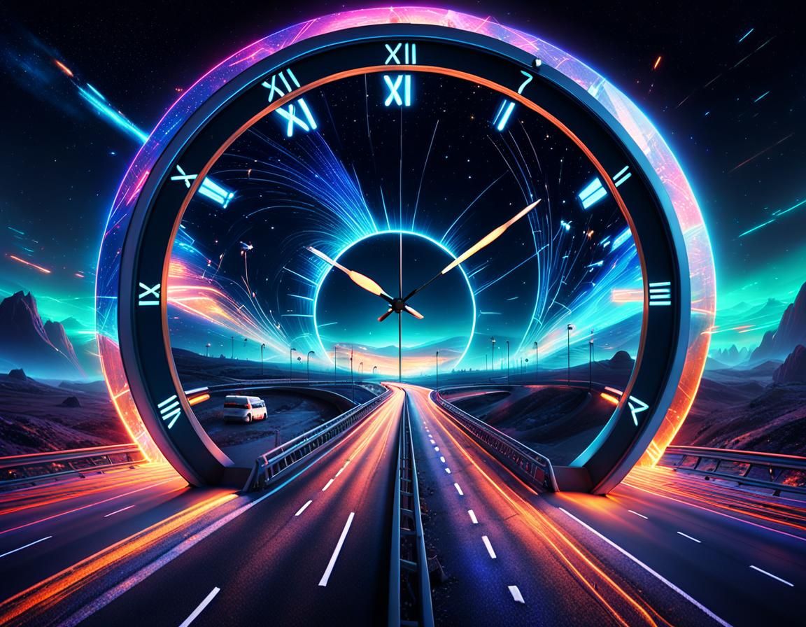 Futuristic Clock Face Highway to Space Portal