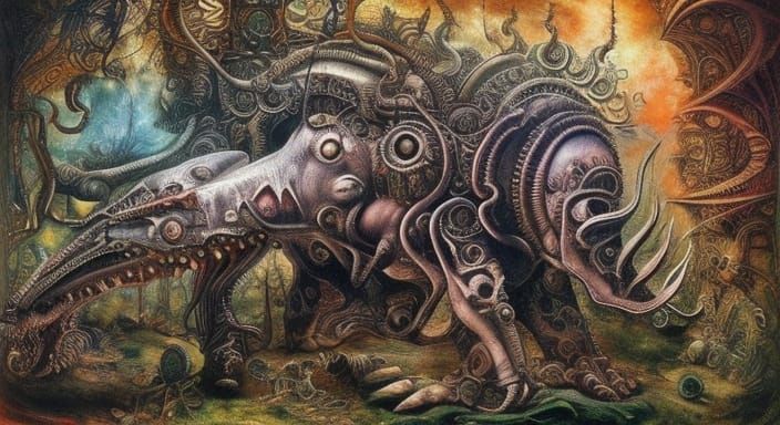 Steampunk Rhinoceros Masterpiece Inspired by Gothic Art